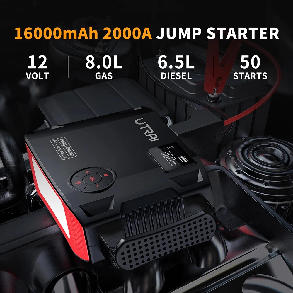 2000A Jump Starter with Air Compressor 150PSI Portable Car Battery Booster